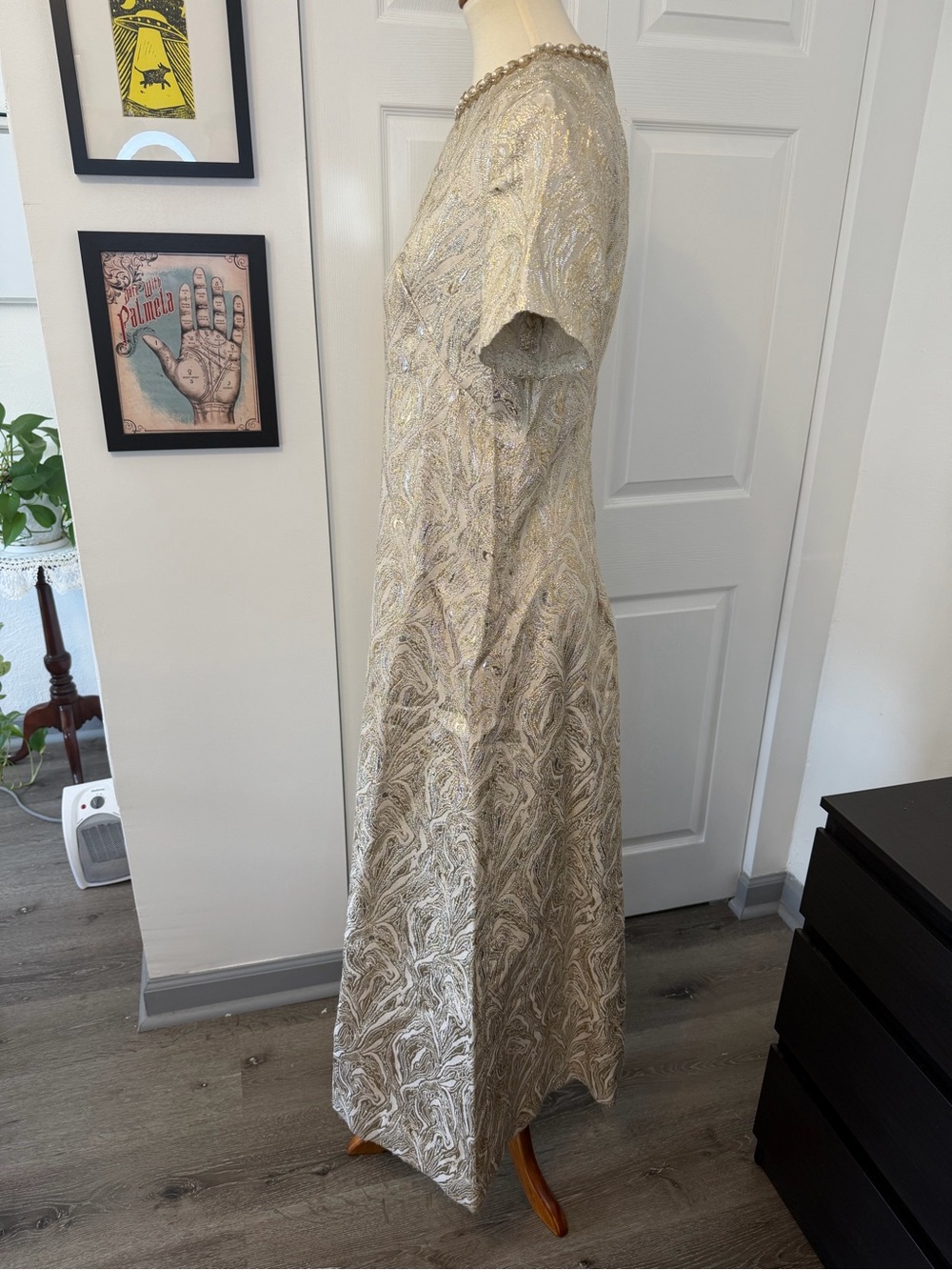 Vintage Late 1960s / Early 1970s Metallic Lurex Brocade Maxi Dress - Picture 8 of 15